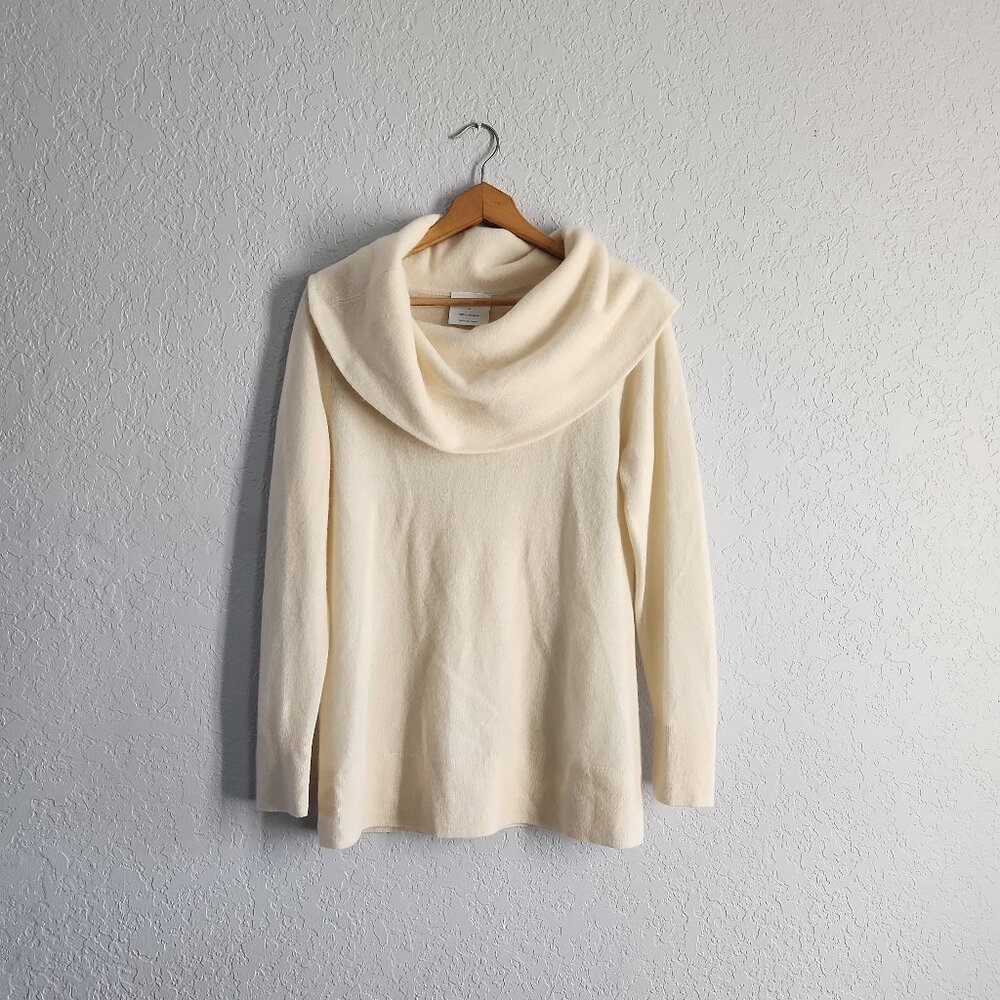 FRONTGATE Luxury Cashmere cowl drape neck tunic sweater top cream ivory XL